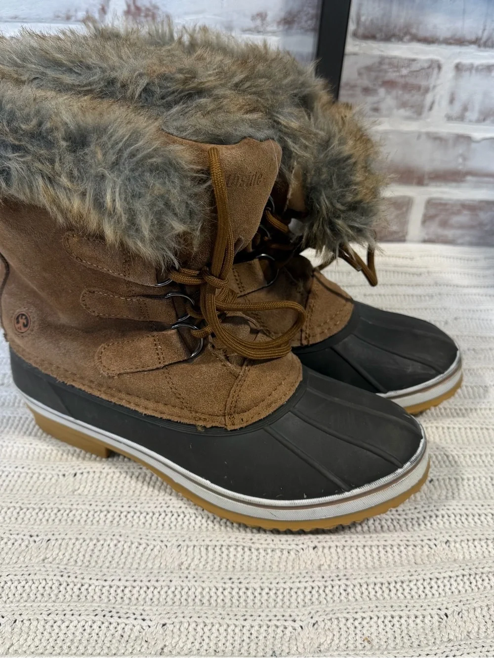 Northside Brown Faux-Suede Fur-Trim Winter Duck Boots